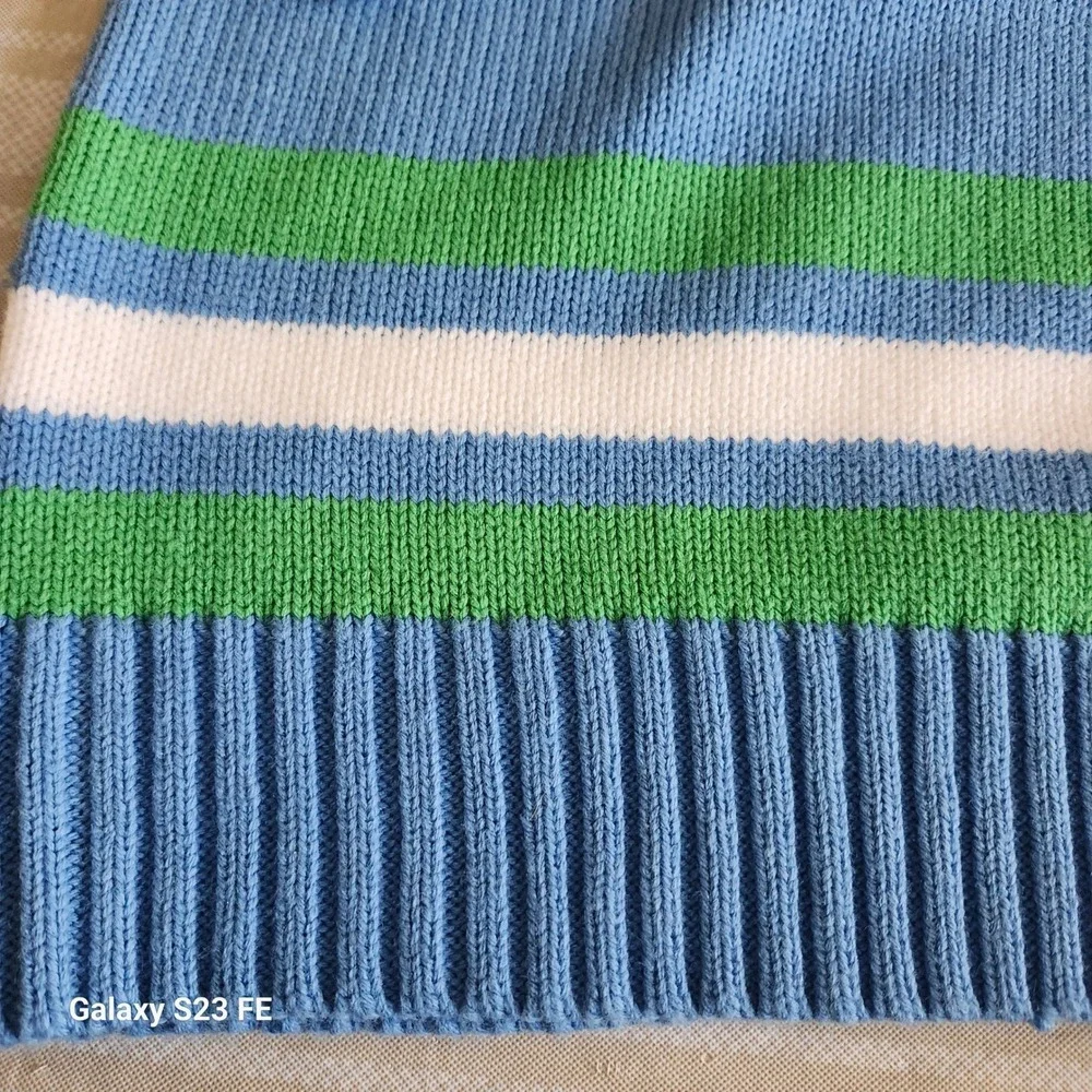 Southpole Striped Sweater Mens Large Blue Green Crewneck Knit Pullover Y2K Retro